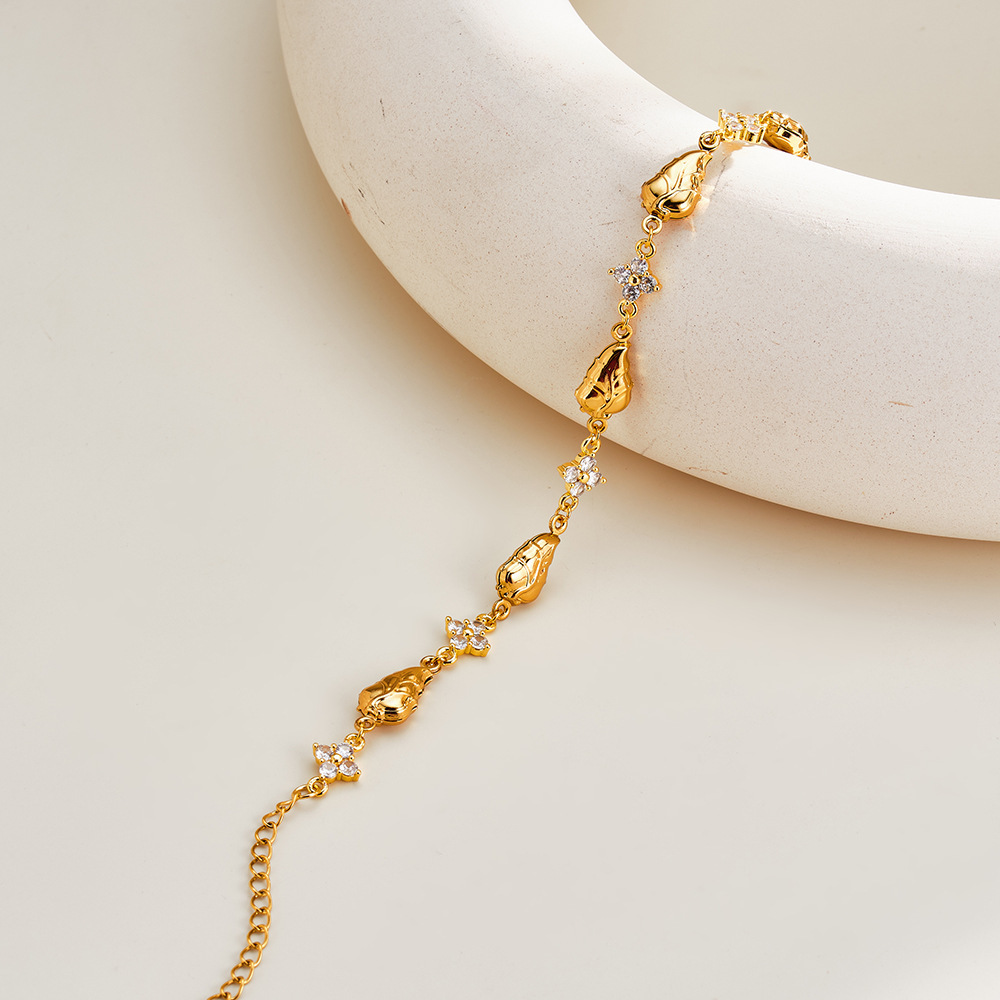 Bracelet Chaîne Femme Classique, Simple Et Irrégulier En Acier Inoxydable, Motif Martelé, Couleur Or, Étanche Image4