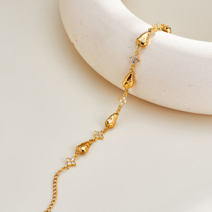 Bracelet Chaîne Femme Classique, Simple Et Irrégulier En Acier Inoxydable, Motif Martelé, Couleur Or, Étanche h5 Image4