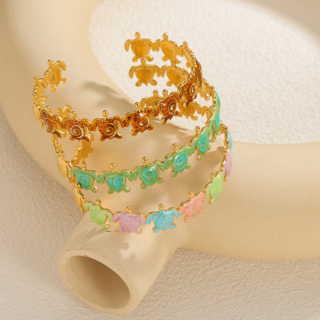 Bracelets manchettes pour femmes en acier inoxydable émaillé, couleur or, style vacances océaniques