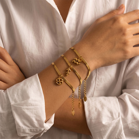 Bracelets à breloques Simple Series Daily Constellation pour femmes, en acier inoxydable étanche, couleur or