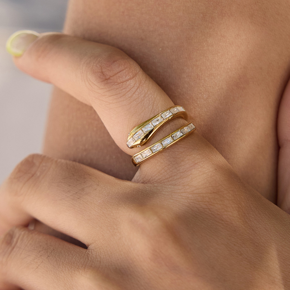 Bagues Pour Femmes En Acier Inoxydable Étanche, Motif Serpent Classique, Ornées De Zircon Et De Pierres Précieuses Image3