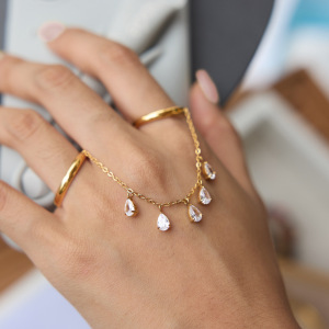 Bagues Pour Femmes En Acier Inoxydable Doré, Imperméables, Avec Pampille Et Pendentif Goutte D'Eau, Ornées De Zircon Et De Pierres Précieuses. Collection Luxe. h5 Image3