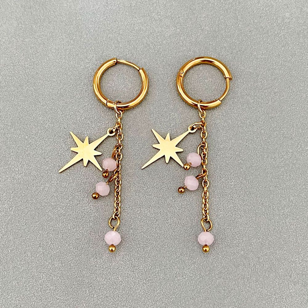 Boucles D'Oreilles Pendantes Pour Femmes, Modèle Sweet Tassel Star, En Acier Inoxydable, Étanches, Couleur Or, De La Collection Simple Series. 