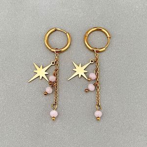 Boucles D'Oreilles Pendantes Pour Femmes, Modèle Sweet Tassel Star, En Acier Inoxydable, Étanches, Couleur Or, De La Collection Simple Series. h5 