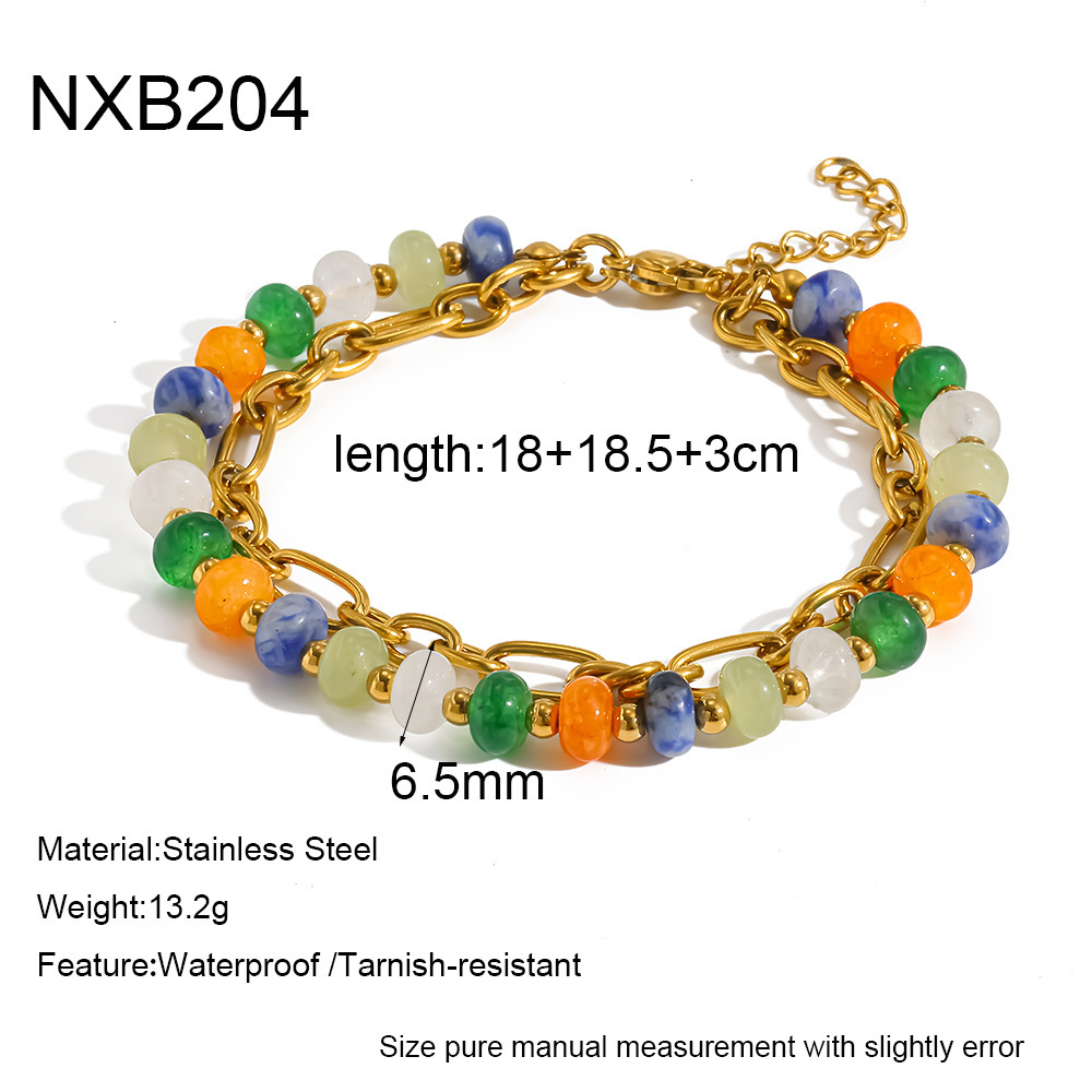 Ensembles De Bijoux Pour Femmes Simple Series Retro Patchwork Beads En Acier Inoxydable Étanche Couleur Or 