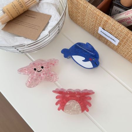 Pinces à cheveux en acétate, motif animaux mignons et animaux marins, poisson et étoile de mer, collection simple