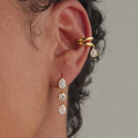 Boucles d'oreilles pendantes pour femme, en acier inoxydable imperméable, couleur or, avec pompon et zircon.