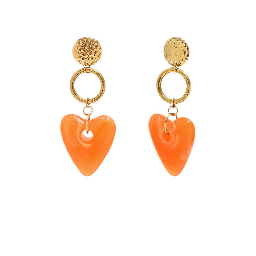 Boucles D'Oreilles Puces Pour Femmes, Style Rétro, Motif Marteau Et Cœur, En Acier Inoxydable Étanche, Couleur Or, Collection Simple Series Image3