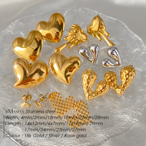 Boucles D'Oreilles Puces Pour Femmes, Forme Cœur Irrégulière Et Douce, En Acier Inoxydable Étanche, Couleur Or, Collection Simple. h5 Image5
