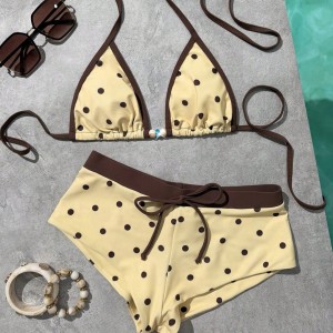 Ensemble Bikini En Polyamide À Pois Et Blocs De Couleur, Style Sport h5 Image5