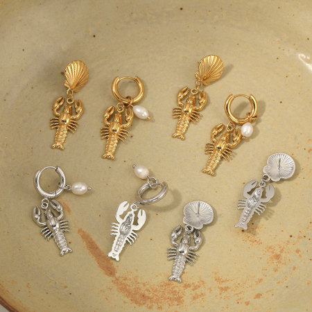 Boucles d'oreilles pendantes pour femme, style homard, en acier inoxydable étanche couleur or, avec perles artificielles. 2