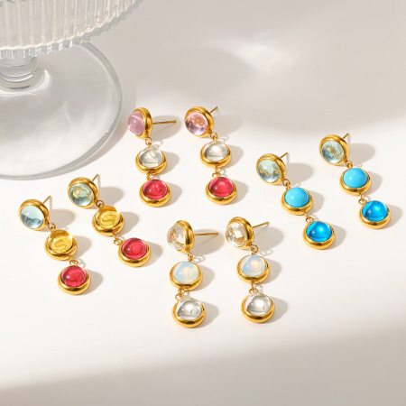 Boucles d'oreilles pendantes pour femmes en acier inoxydable étanche avec zircon coloré
