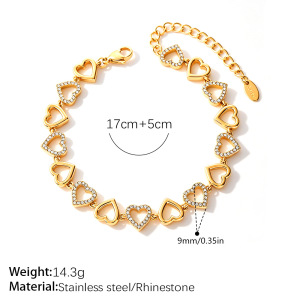 Bracelet Chaîne Femme En Acier Inoxydable Étanche Couleur Or Avec Strass En Forme De Cœur h5 
