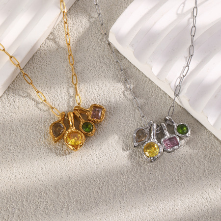 Collier pendentif femme Simple Series Casual Forme irrégulière Chaîne Acier inoxydable Étanche Couleur or Zircon 2