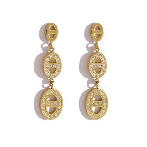 Boucles D'Oreilles Pendantes Pour Femme, Forme Géométrique, En Acier Inoxydable, Étanches, Couleur Or, Ornées De Strass. h5 Image4