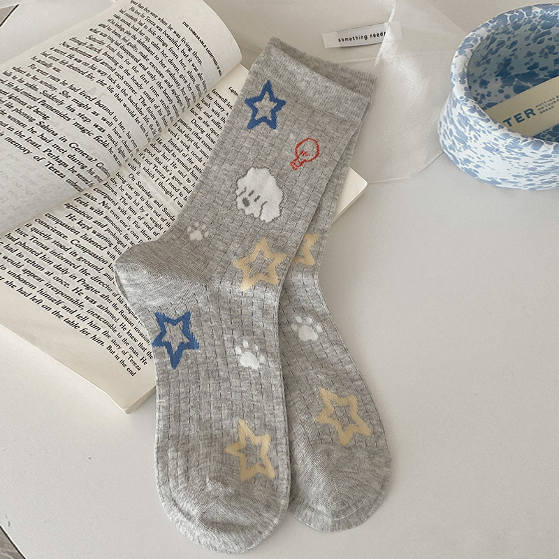 Chaussettes Mi-Mollet À Motif Géométrique Mignon Et Rebondissant, Lettres, Illustration D'Animaux, De Fruits Et De Légumes. 