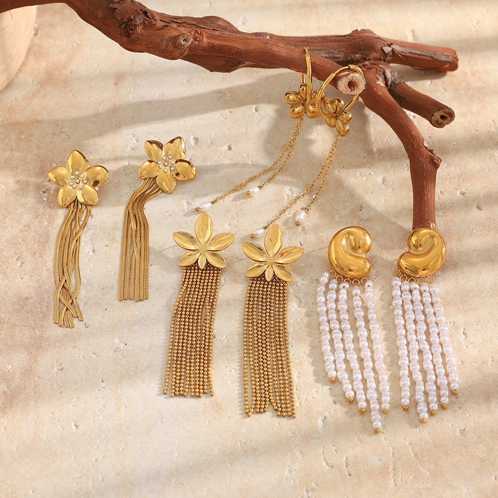 Boucles D'Oreilles Pendantes Pour Femme, Élégantes Et Simples, Avec Pompons Soleil, En Acier Inoxydable Étanche, Couleur Or. h5Image3