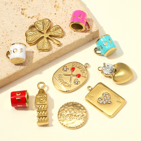 Pendentifs pour femmes en acier inoxydable étanche, couleur or, forme irrégulière, à faire soi-même, série Simple 2