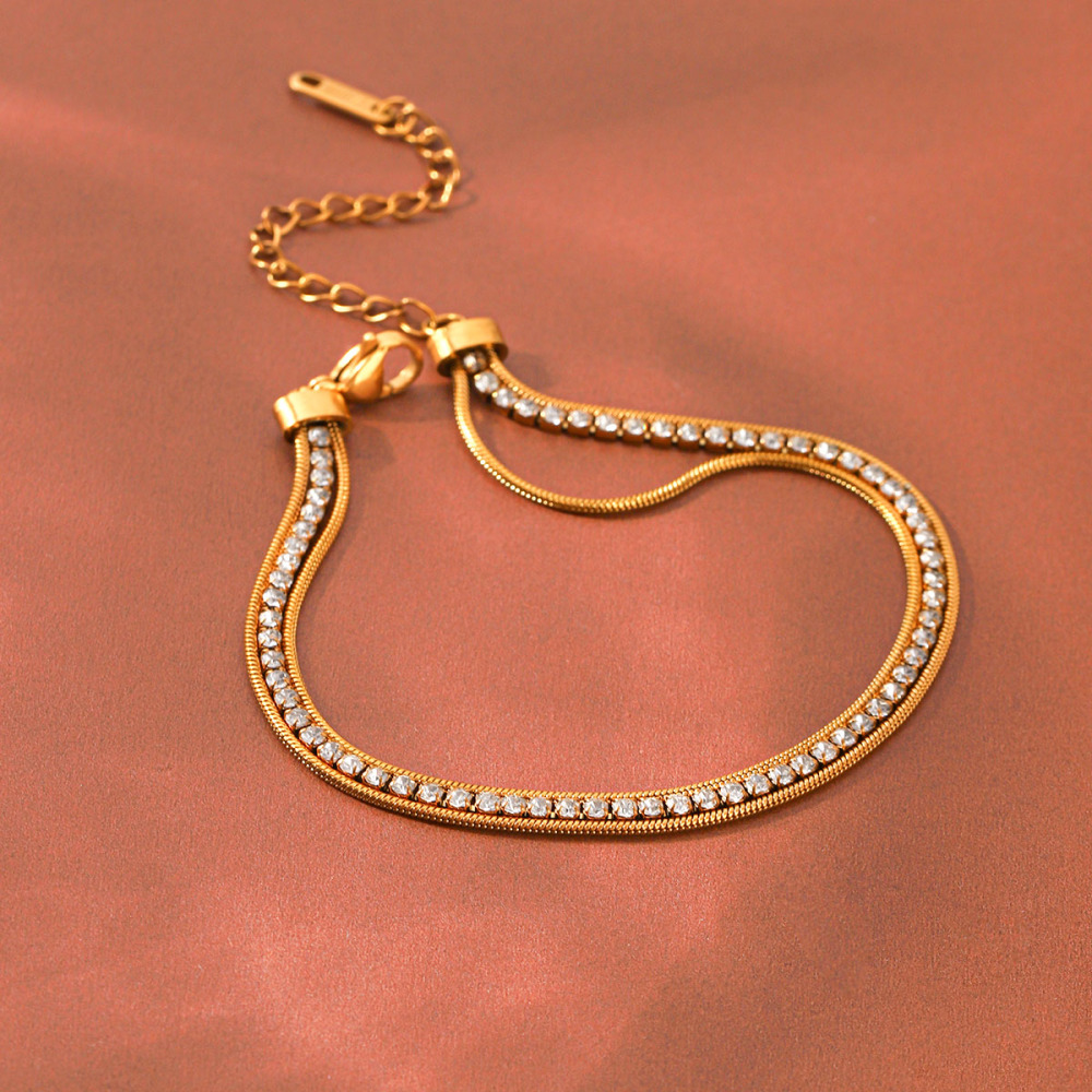 Bracelet Chaîne Pour Femme Simple Series Daily Chain En Acier Inoxydable Étanche Couleur Or Avec Zircon Image6