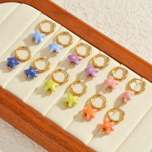 Boucles D'Oreilles Pendantes Pour Femmes, Style Océanique, En Céramique, Motif Étoile De Mer, En Acier Inoxydable Étanche. h5 Image2
