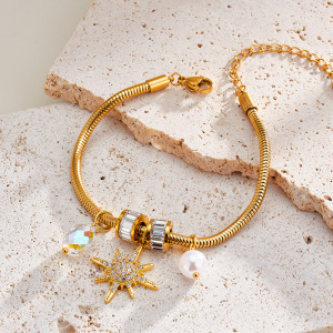 Bracelet À Breloques Pour Femme, Collection Luxueuse, Style Décontracté, Chaîne Soleil, En Acier Inoxydable Étanche, Couleur Or h5 Image3