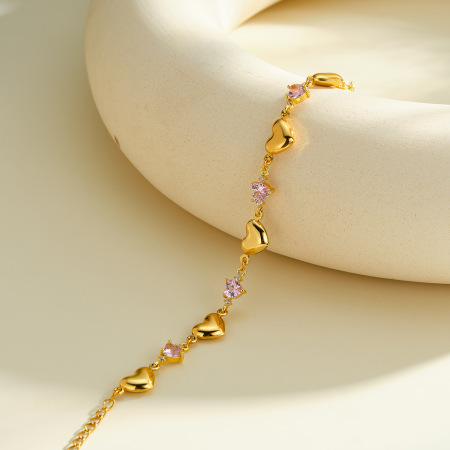 Bracelet chaîne femme en acier inoxydable imperméable, orné de zircon et de motifs patchwork cœur romantique 2