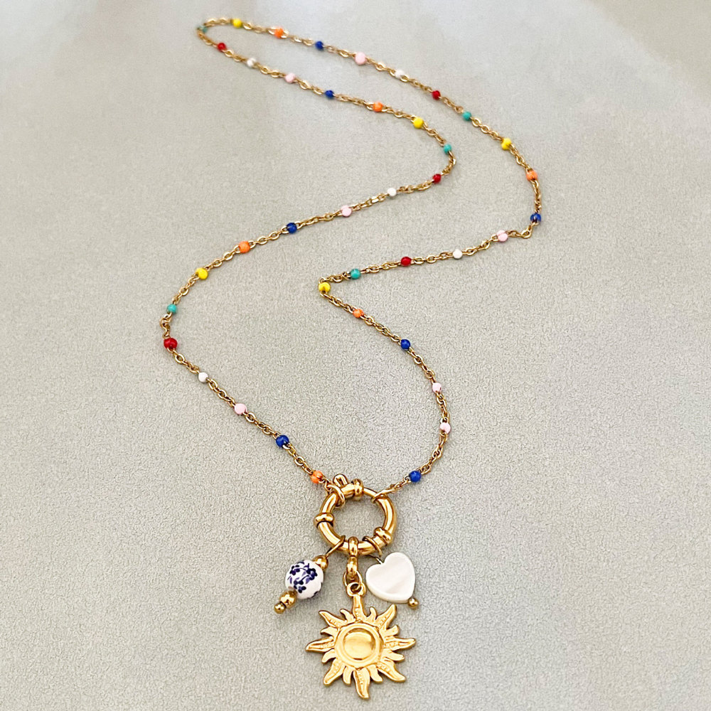 Colliers Pendentifs Pour Femmes, Collection Romantique, Style Océanique, En Acier Inoxydable Étanche, Couleur Or, Motif Cœur, Idéal Pour Les Vacances. Image4