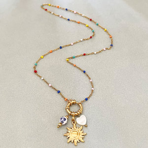 Colliers Pendentifs Pour Femmes, Collection Romantique, Style Océanique, En Acier Inoxydable Étanche, Couleur Or, Motif Cœur, Idéal Pour Les Vacances. h5 Image4
