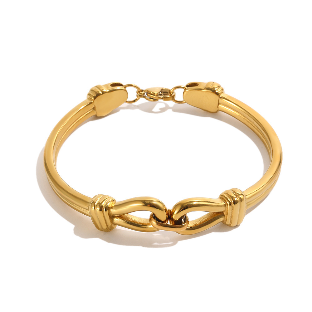 Bracelet Jonc Pour Femme Simple Series Rétro Torsadé De Forme Irrégulière En Acier Inoxydable Étanche Couleur Or Image4