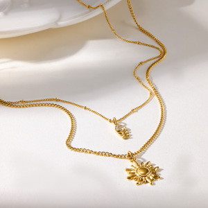 Collier Pendentif Femme Classic Vacation Sun Fish En Acier Inoxydable Étanche Couleur Or Avec Strass h5 Image3