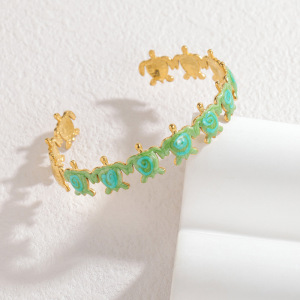 Bracelets Manchettes Pour Femmes En Acier Inoxydable Émaillé, Couleur Or, Style Vacances Océaniques h5 