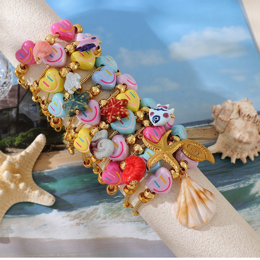 Bracelets À Breloques Style Océanique Avec Visage Souriant Et Cœur Mignon h5Image3