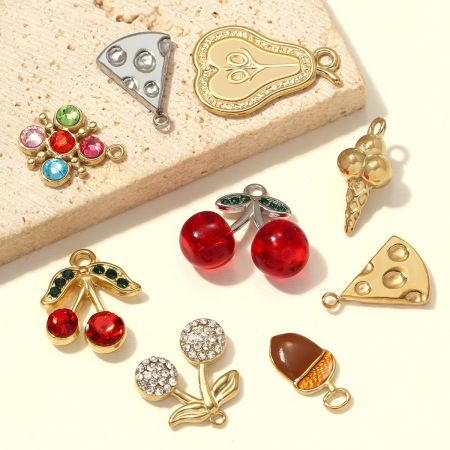 Pendentifs pour femmes, collection romantique, forme irrégulière, cerise, en acier inoxydable étanche, couleur or 2