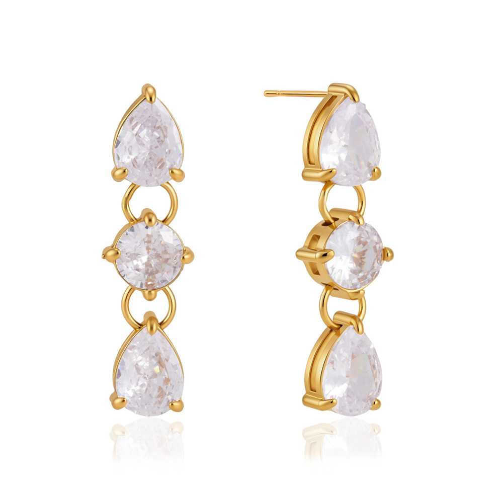Boucles D'Oreilles Pendantes Pour Femme, En Acier Inoxydable Imperméable, Couleur Or, Avec Pompon Et Zircon. Image5