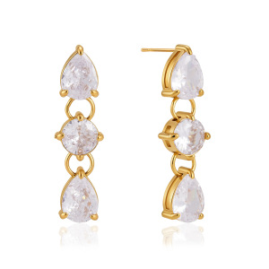 Boucles D'Oreilles Pendantes Pour Femme, En Acier Inoxydable Imperméable, Couleur Or, Avec Pompon Et Zircon. h5 Image5