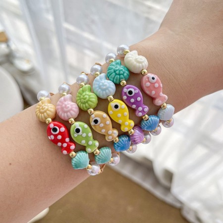 Bracelets pour femmes en corde tressée ornée de coquillages, style océanique mignon, avec perles.