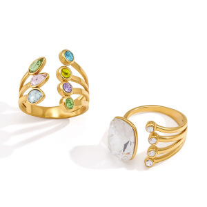 Bagues Pour Femmes En Acier Inoxydable Doré, Étanches, De Forme Irrégulière Et Serties De Zircon, Collection Luxueuse. h5 Image6