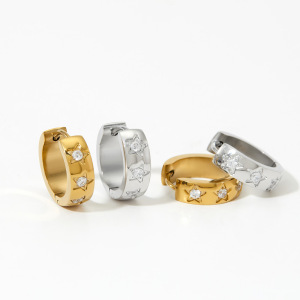 Boucles D'Oreilles Créoles Pour Femmes, En Acier Inoxydable Doré, Étanches, Ornées De Strass, De La Série Simple Star h5 Image3