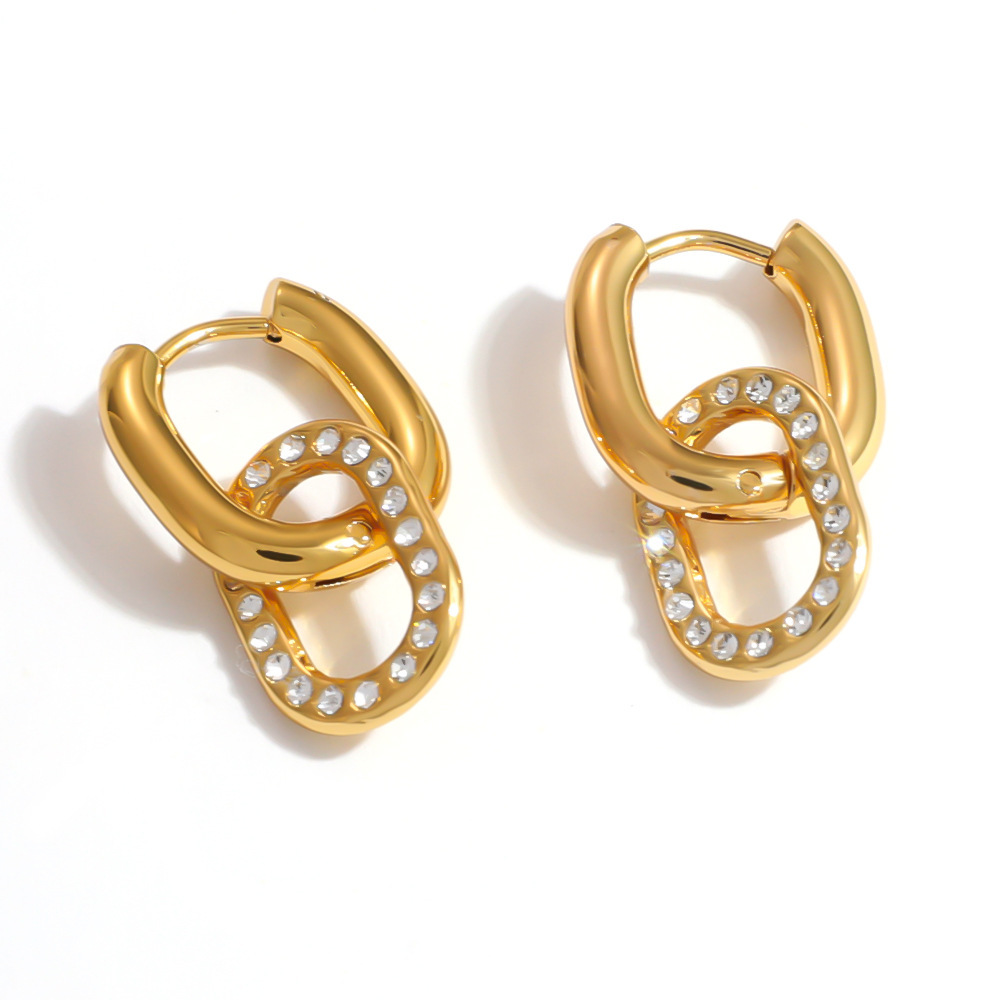 Boucles D'Oreilles Créoles Simples En Acier Inoxydable, Étanches, Couleur Or, Avec Strass, Pour Femmes Image4