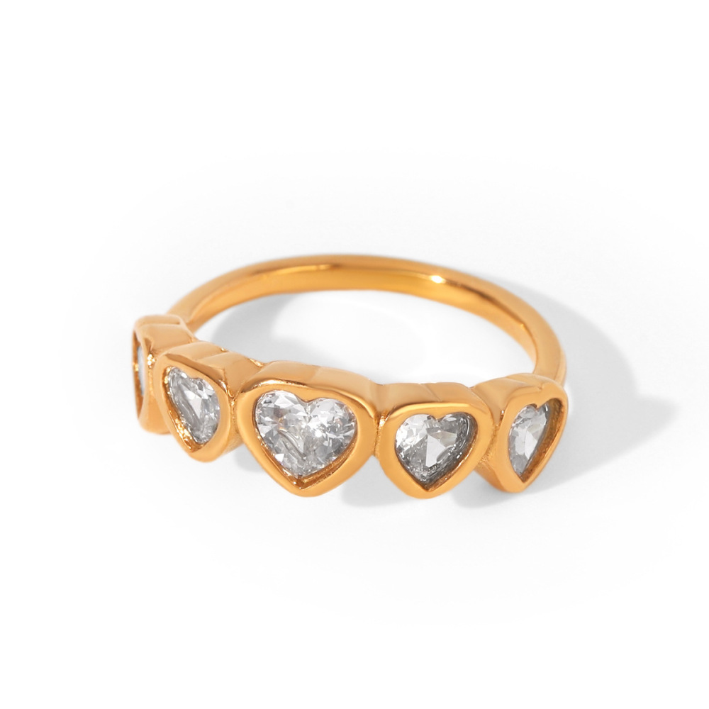 Bagues Simple Series Daily Heart En Acier Inoxydable Étanche Couleur Or Avec Zircon. Image6