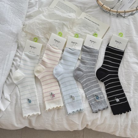 Chaussettes mi-mollet à rayures basiques et imprimé floral Slight Bounce