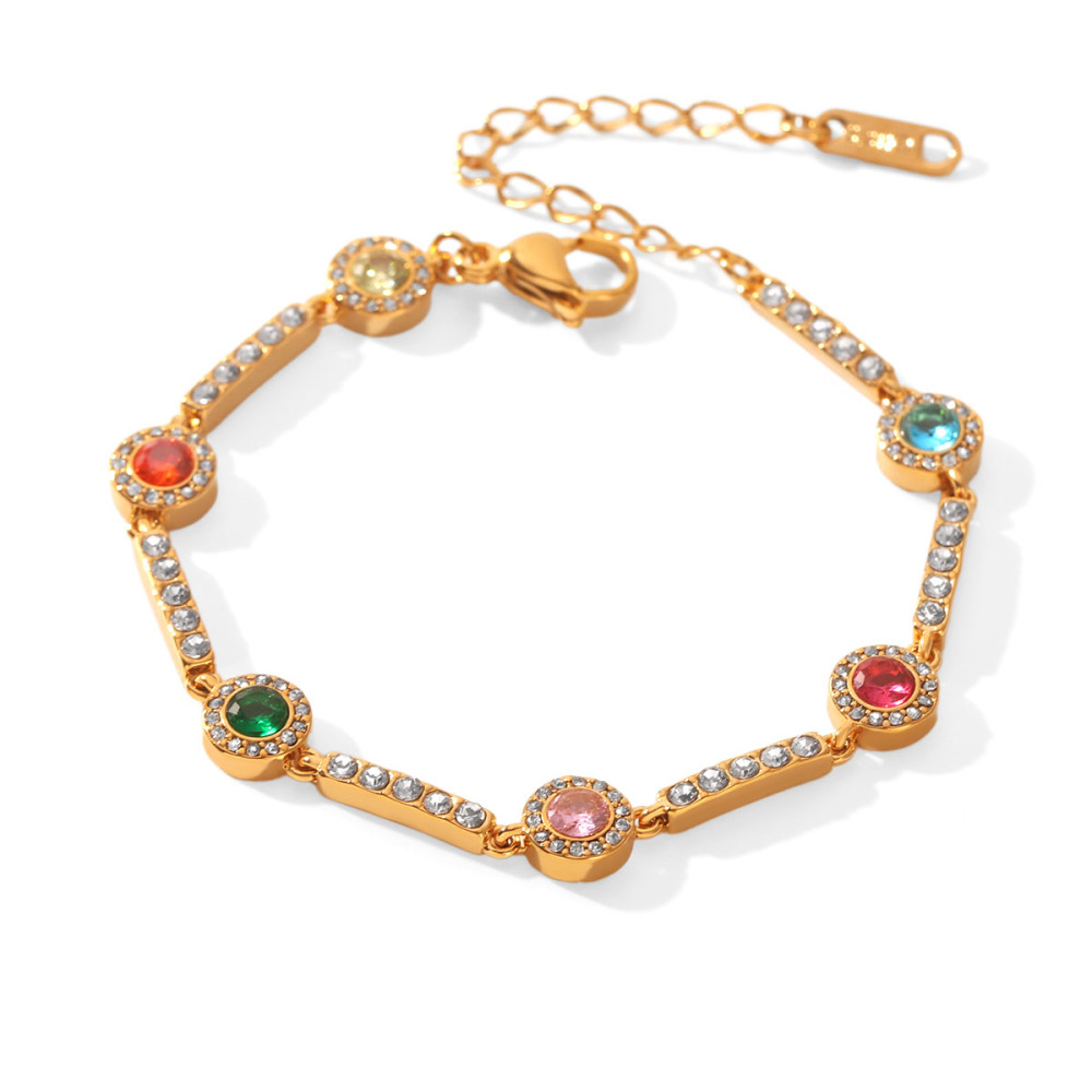 Bracelet Chaîne Simple Daily Chain Circle En Acier Inoxydable Étanche Couleur Or Avec Zircon Pour Femme 