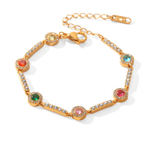 Bracelet Chaîne Simple Daily Chain Circle En Acier Inoxydable Étanche Couleur Or Avec Zircon Pour Femme h5 