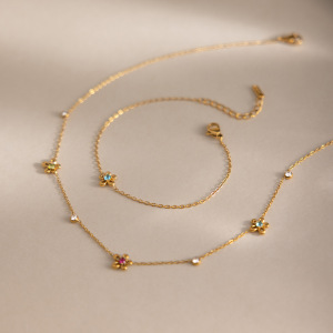 Ensembles De Colliers Pour Femmes En Acier Inoxydable, Imperméables, Couleur Or Et Zircon, Ornés De Fleurs h5 Image2