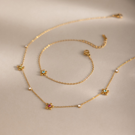Ensembles de colliers pour femmes en acier inoxydable, imperméables, couleur or et zircon, ornés de fleurs 2