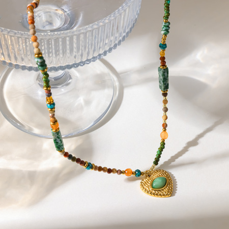 Colliers pendentifs pour femmes en acier inoxydable, couleur or, avec pierre naturelle et motif œil de diable