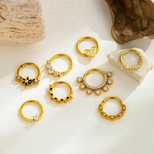 Piercing De Nez Pour Femme, En Acier Inoxydable, Couleur Or, Avec Zircon Et Motif Floral En Forme De Cœur. h5 Image6