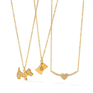 Colliers Pendentifs Pour Femmes, Collection Simple, Motif Animal Géométrique, En Acier Inoxydable, Couleur Or, Avec Zircon, Étanches. h5 Image4