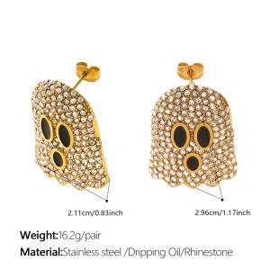 Boucles D'Oreilles Puces Pour Femmes, Forme Irrégulière, En Acier Inoxydable, Couleur Or, Étanches, Avec Strass, Collection Simple Series Daily h5 