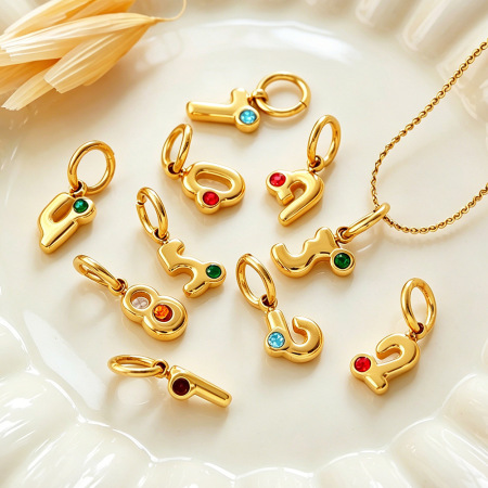 Pendentif femme Simple Series avec numéro quotidien, en acier inoxydable, étanche, couleur or et strass. 2
